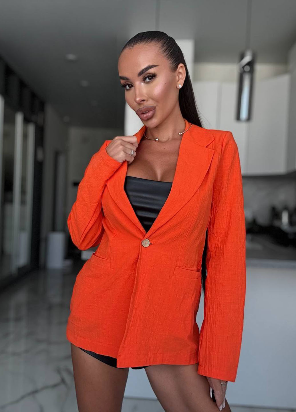 Оранжево-красный женский жакет No Brand однотонный - демисезонный