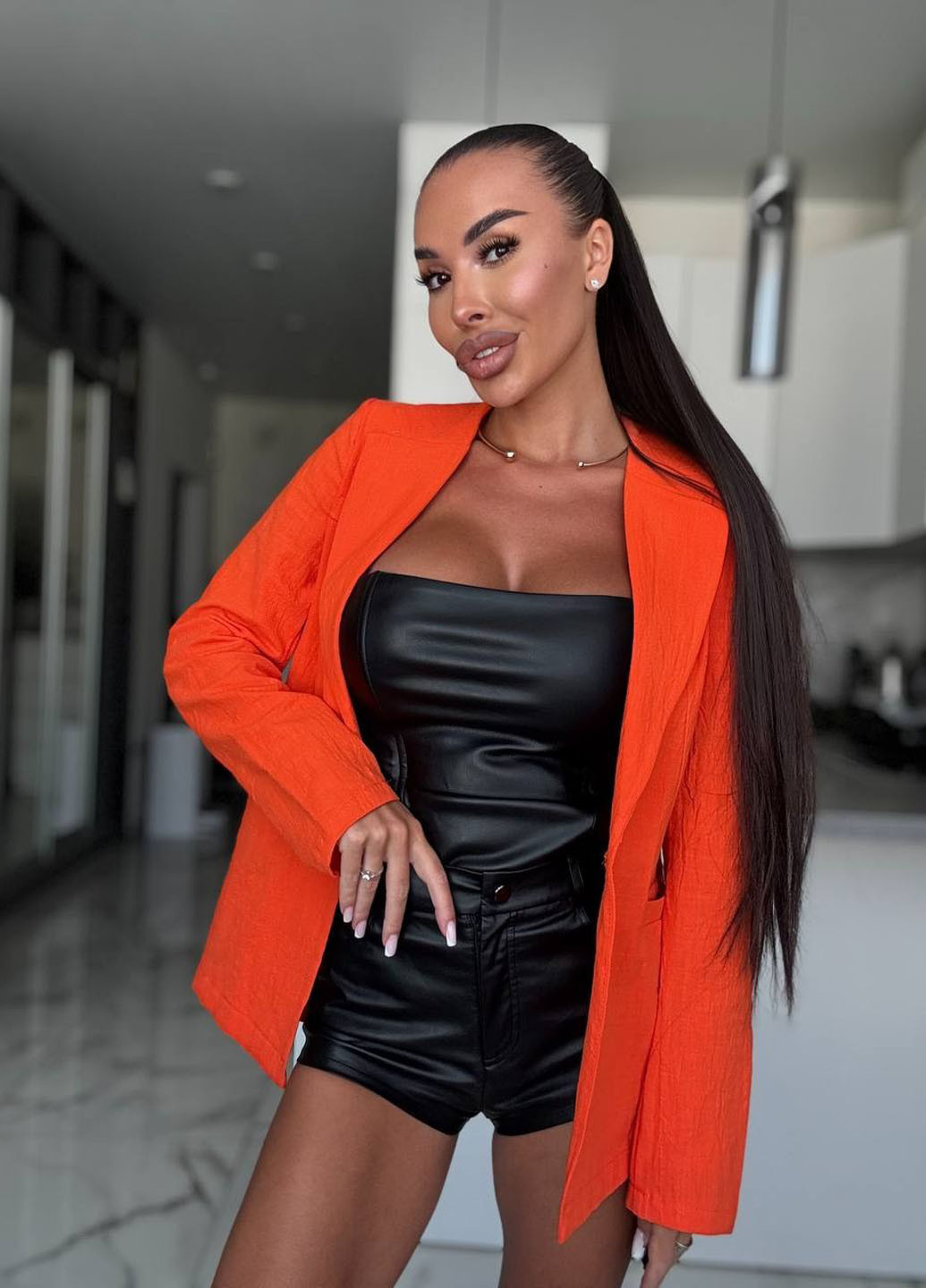 Оранжево-красный женский жакет No Brand однотонный - демисезонный