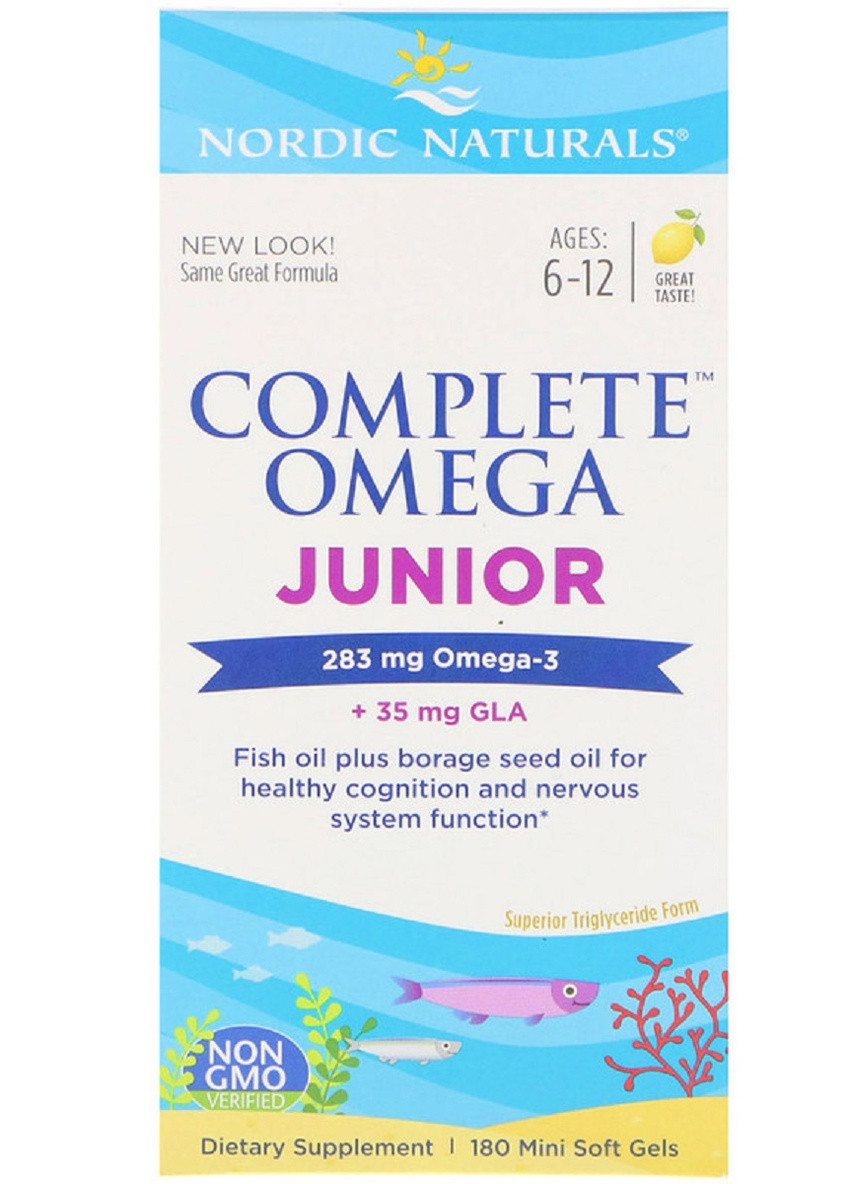 Рыбий Жир для Подростков, Вкус Лимона, Complete Omega Junior,, 283 мг, 180 Капсул Nordic Naturals (225714443)