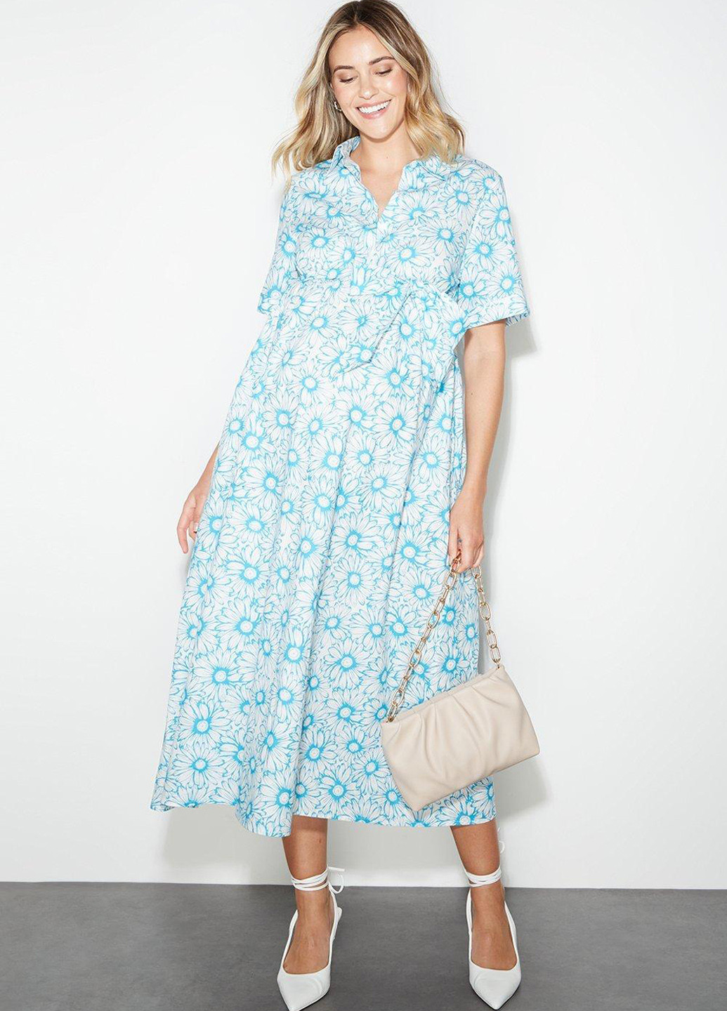 Белое кэжуал платье для беременных а-силуэт Dorothy Perkins с цветочным принтом