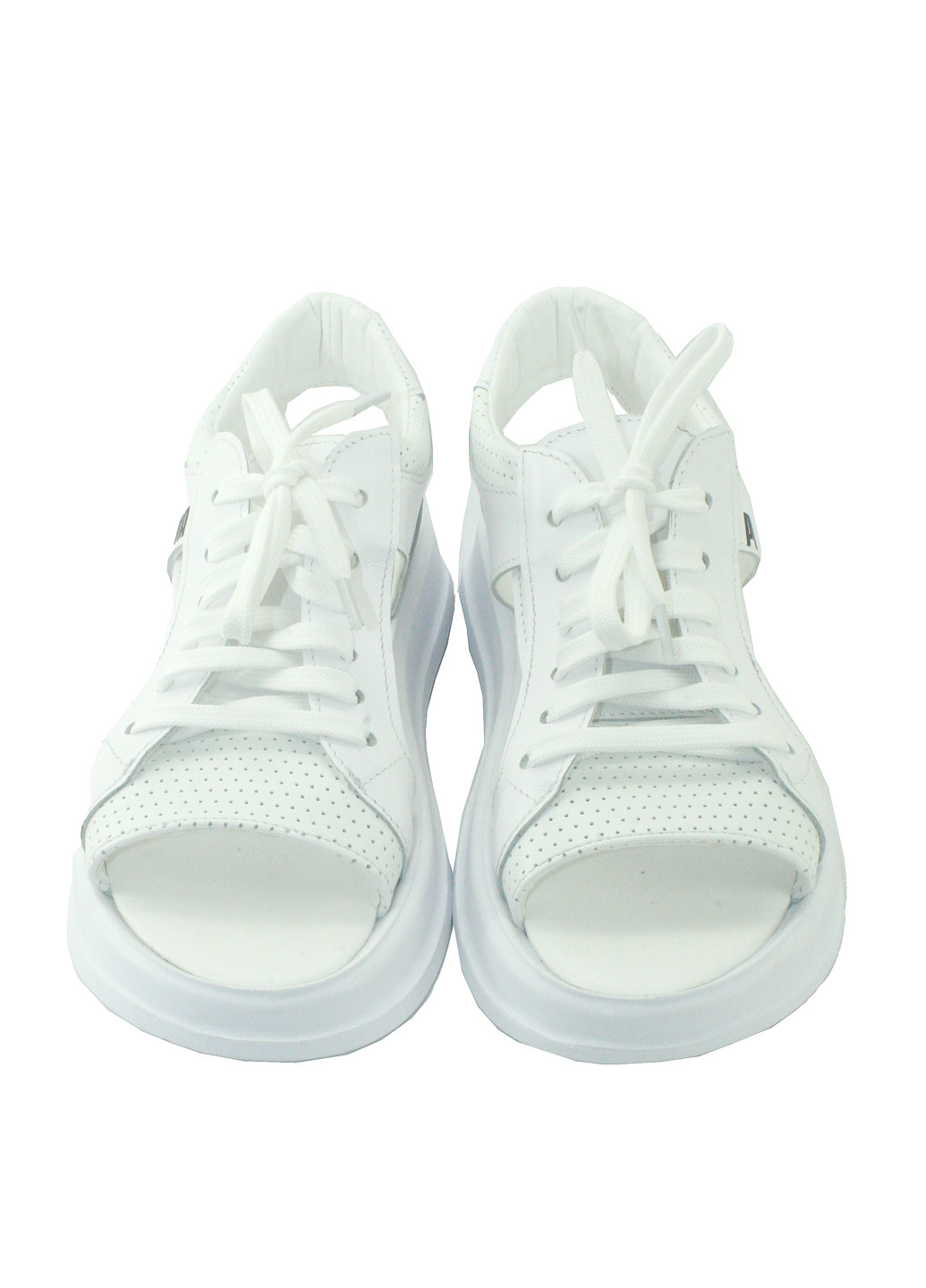 Белые босоножки Mila на шнурках с перфорацией, с белой подошвой