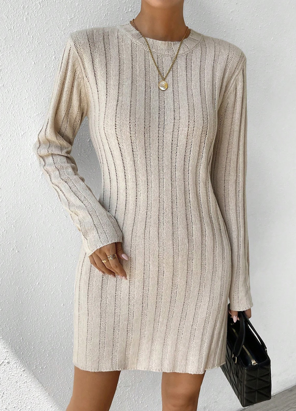 Світло-бежева кежуал сукня сукня светр SHEIN однотонна