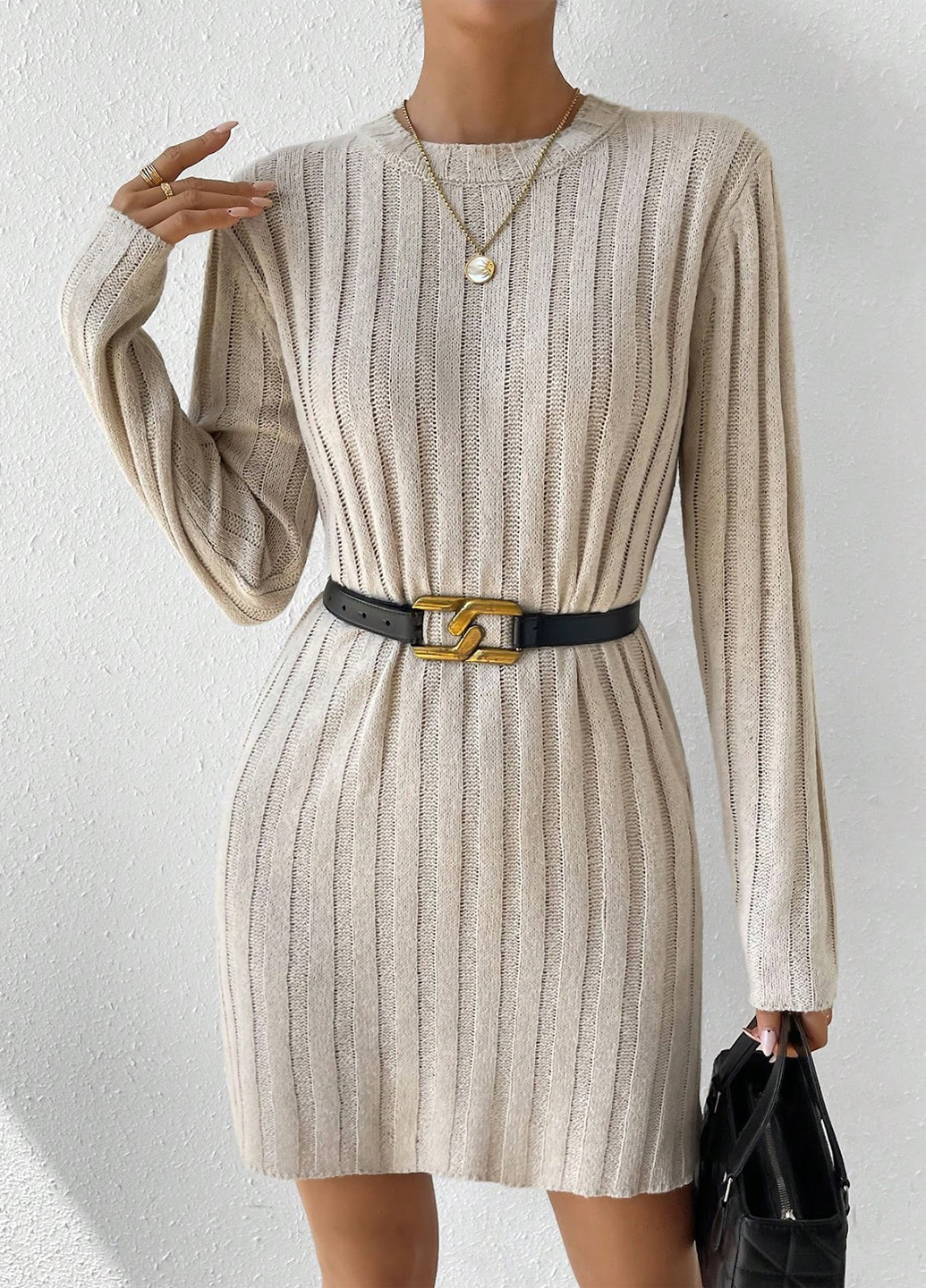 Світло-бежева кежуал сукня сукня светр SHEIN однотонна