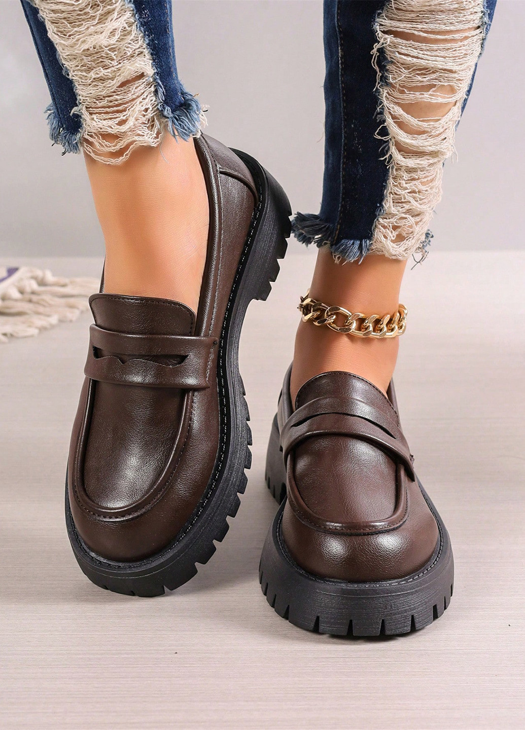 SHEIN Туфлі лофери коричневий з штучна шкіра, китай — демісезон (367802508)