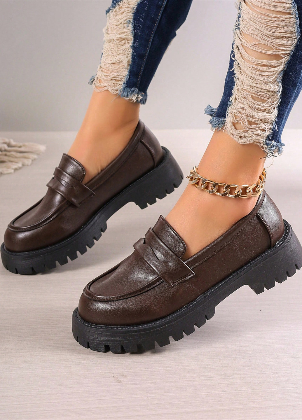 SHEIN Туфлі лофери коричневий з штучна шкіра, китай — демісезон (367802508)