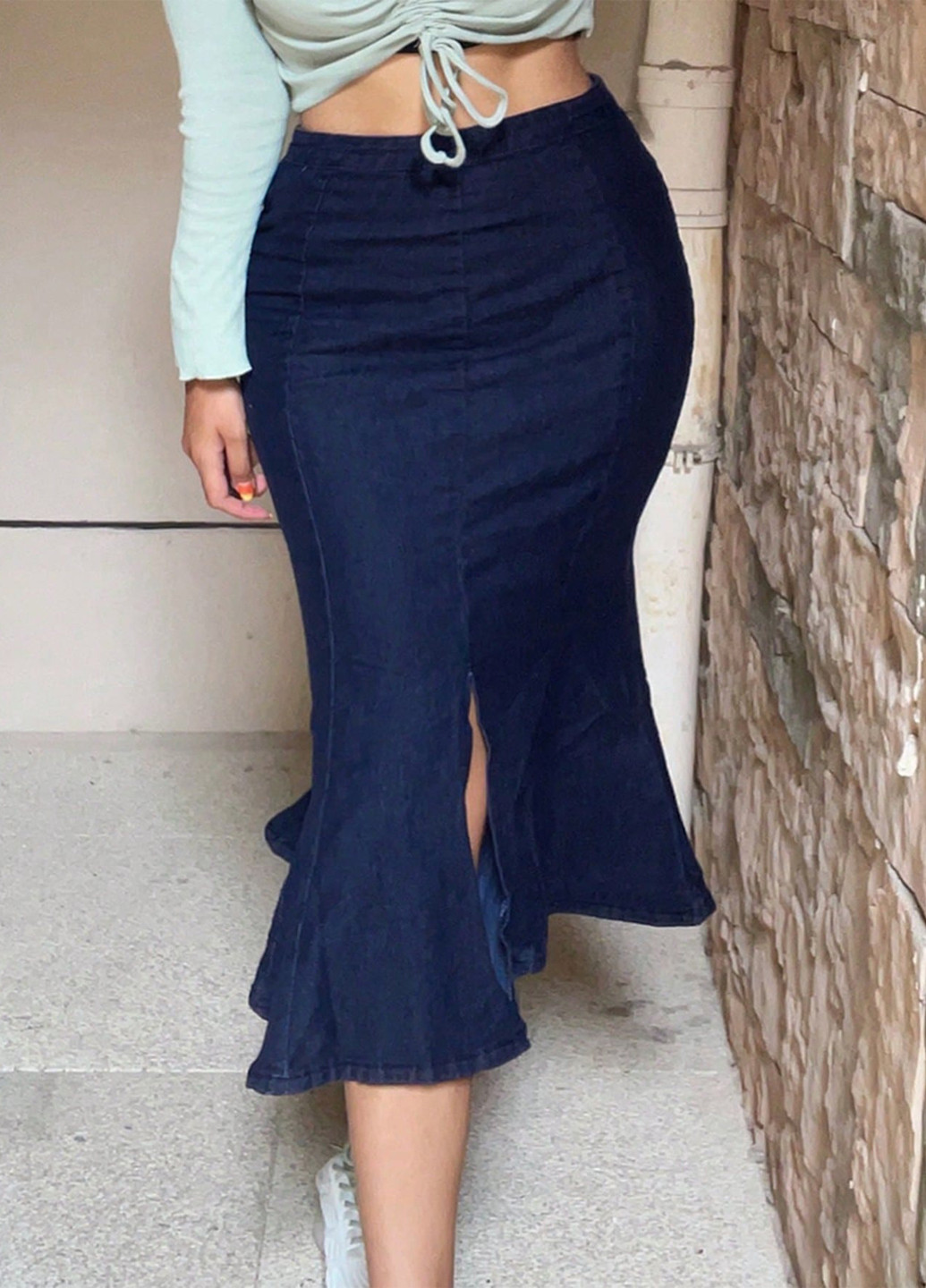 Индиго джинсовая, кэжуал однотонная юбка SHEIN годе