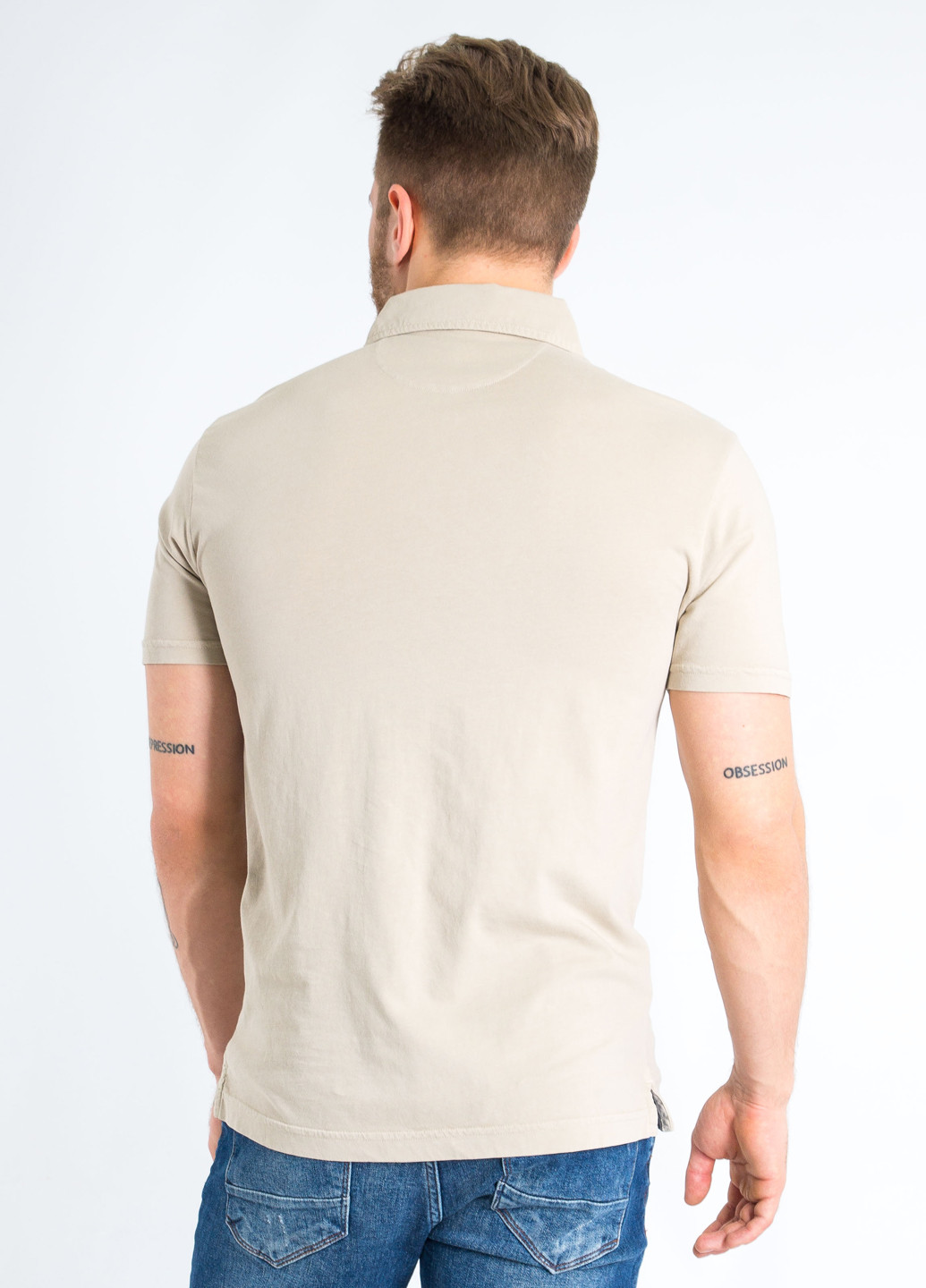Бежевая футболка-поло для мужчин Hackett с логотипом