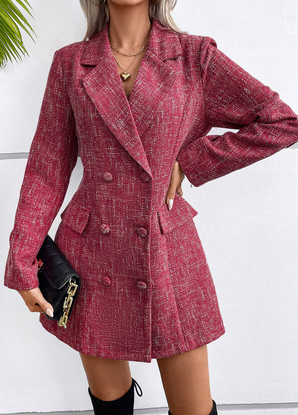 Темно-розовое кэжуал платье платье-жакет SHEIN меланжевое