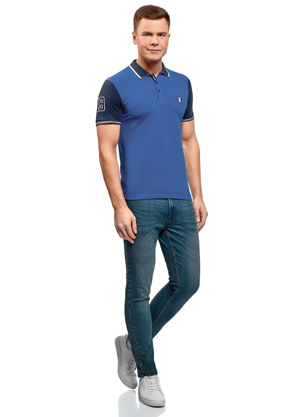 Синяя футболка-поло для мужчин Oodji однотонная