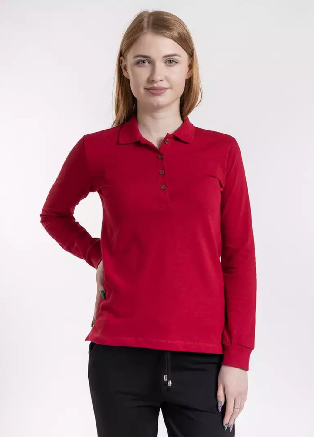 Красная женская футболка-поло BBL однотонная