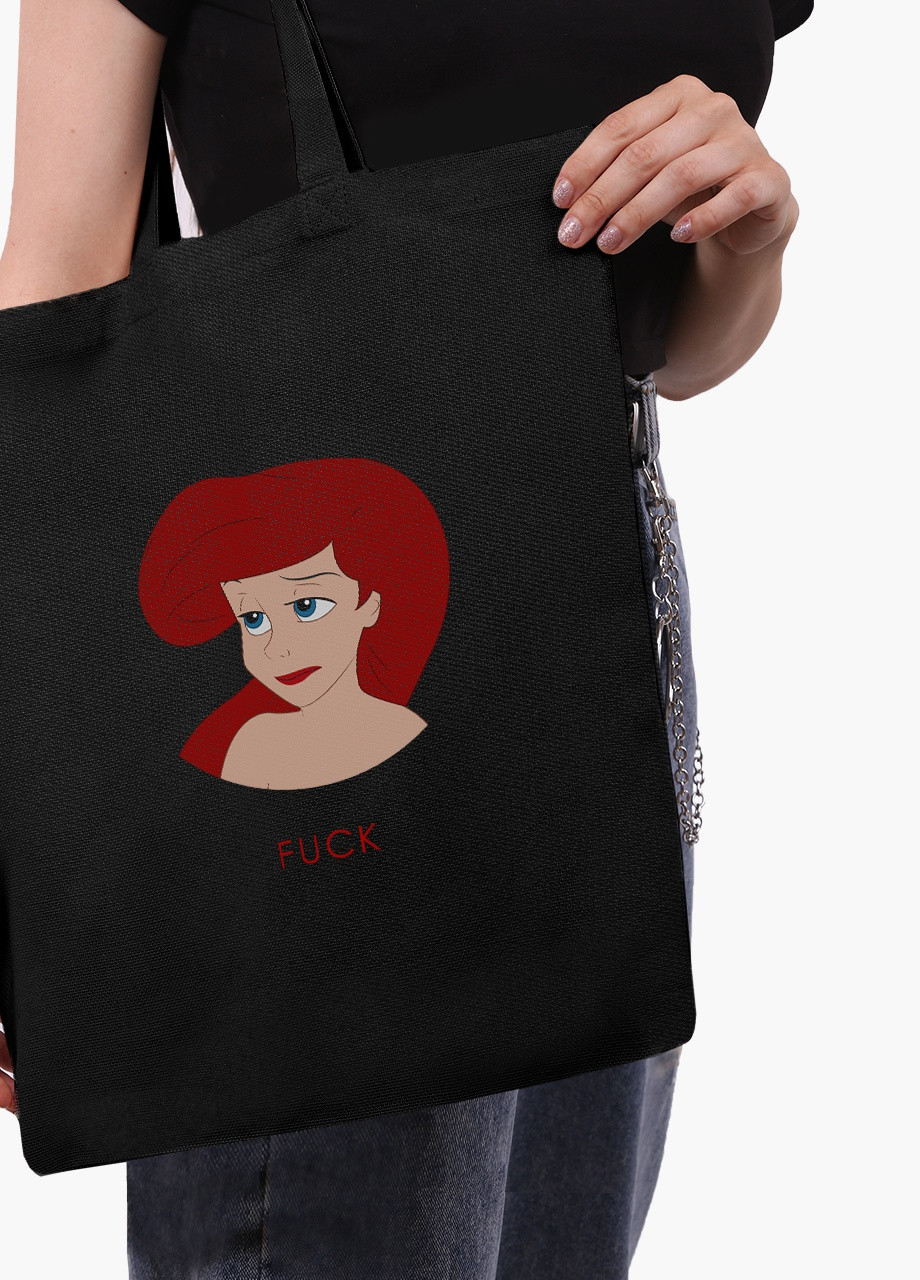 Еко сумка шоппер чорна Аріель Русалка Дісней (Disney Mermaid) на блискавці (9227-1442-BKZ) MobiPrint (236265722)