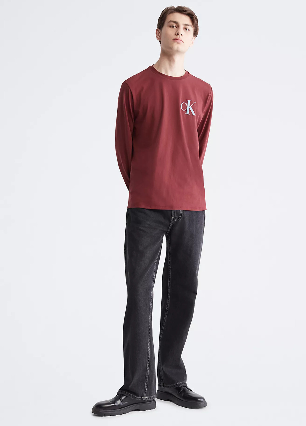 Лонгслів Calvin Klein логотип бордовий кежуали бавовна