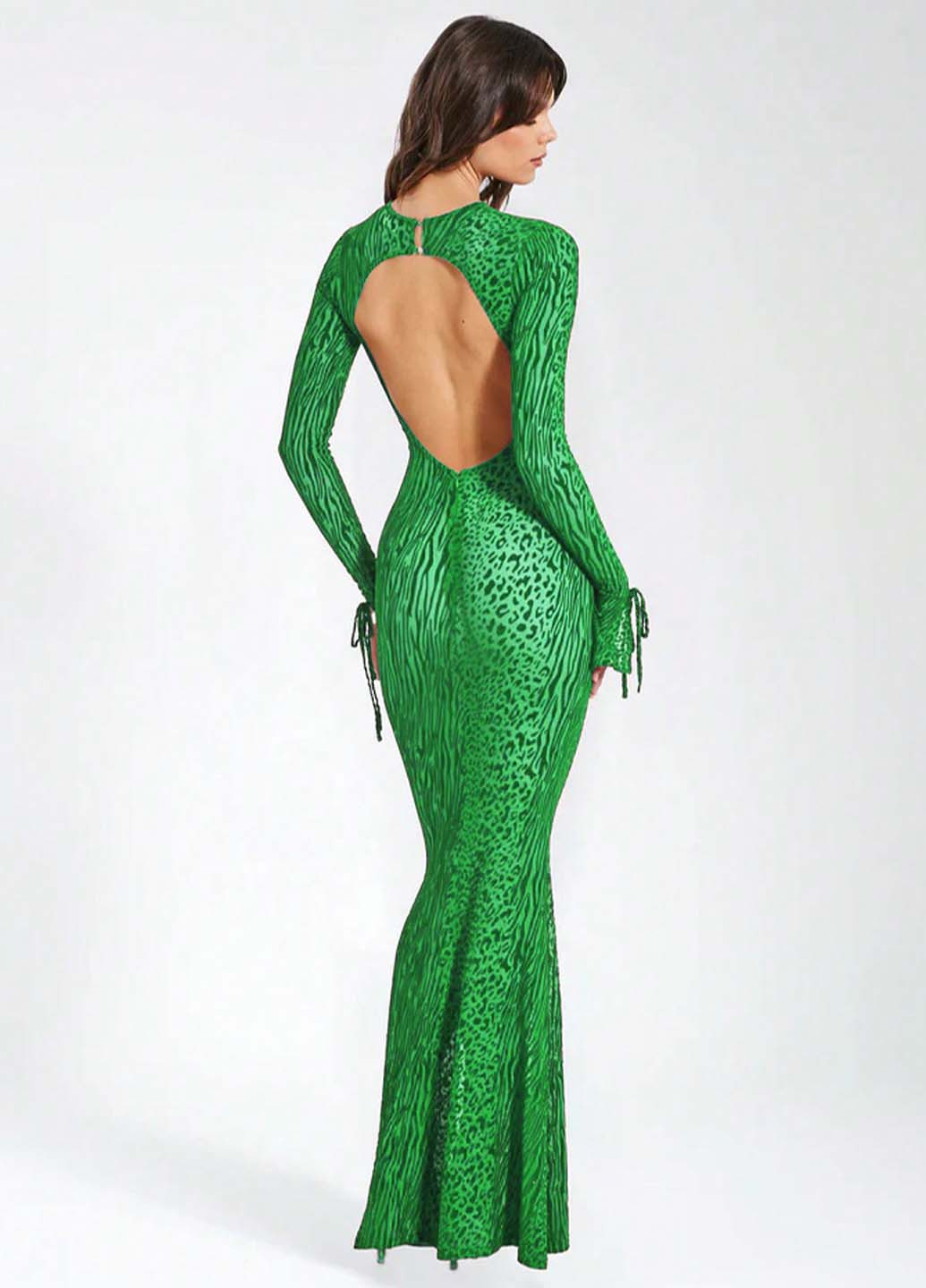 Зелена святковий, кежуал сукня годе, з відкритою спиною SHEIN з тваринним принтом