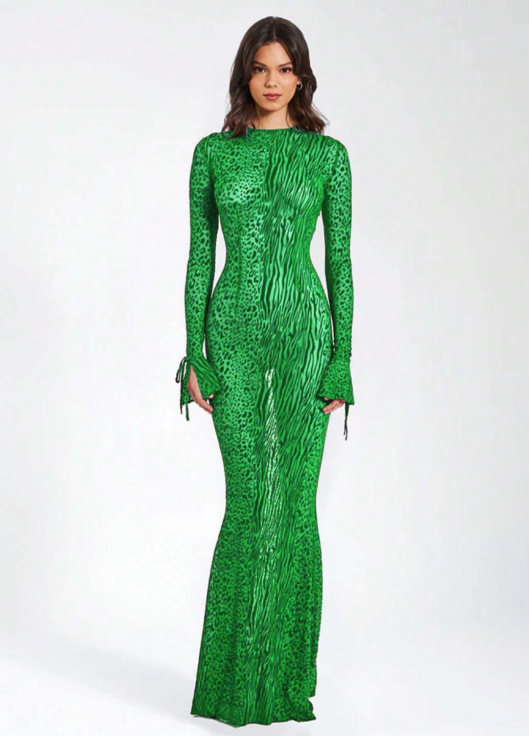 Зелена святковий, кежуал сукня годе, з відкритою спиною SHEIN з тваринним принтом