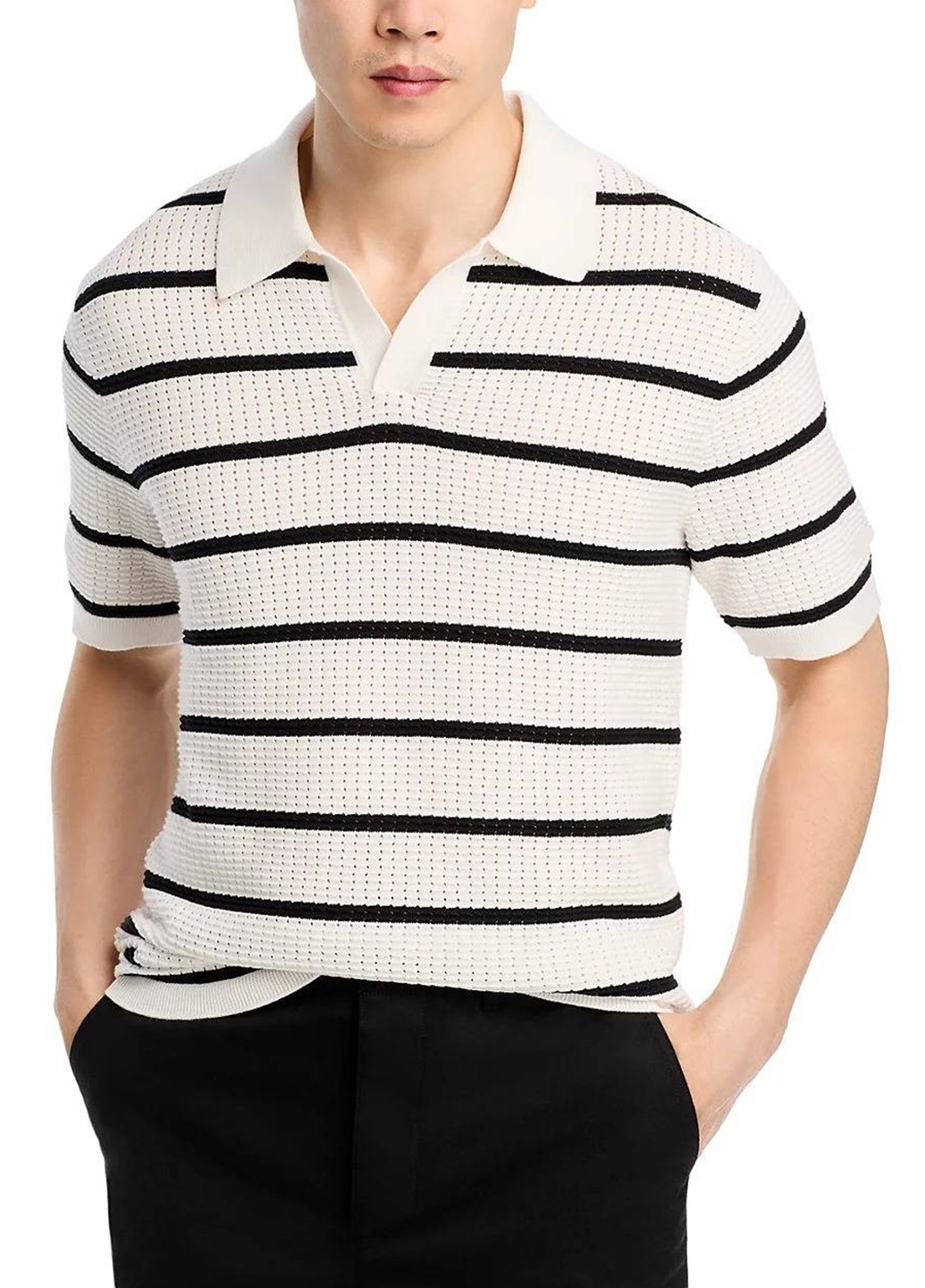 Черно-белая футболка-поло для мужчин Karl Lagerfeld в полоску