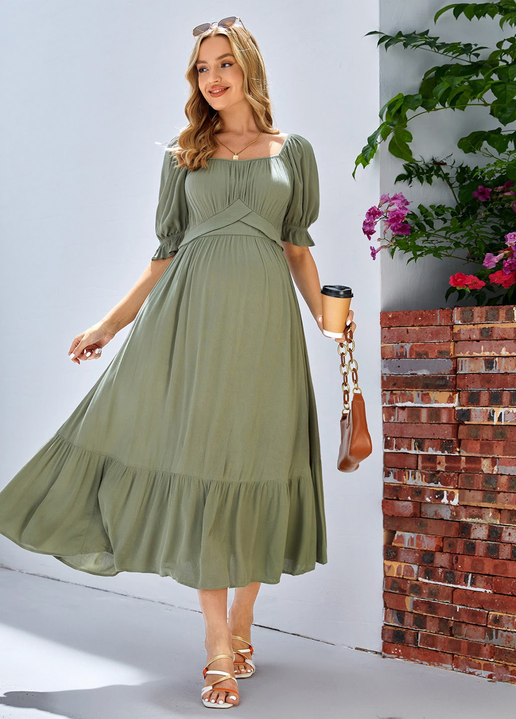 Оливкова (хакі) кежуал сукня а-силует SHEIN однотонна