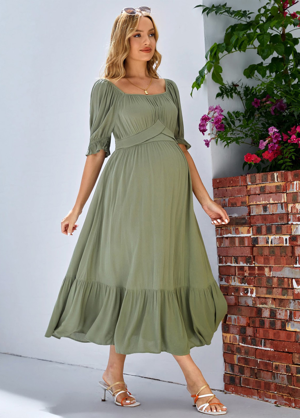 Оливкова (хакі) кежуал сукня а-силует SHEIN однотонна