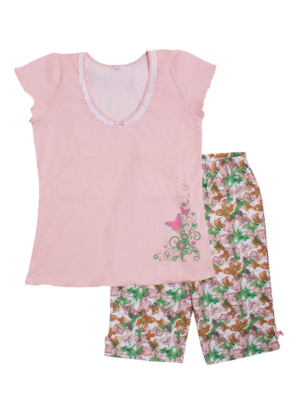 Розовый летний комплект (футболка, капри) Валери-Текс