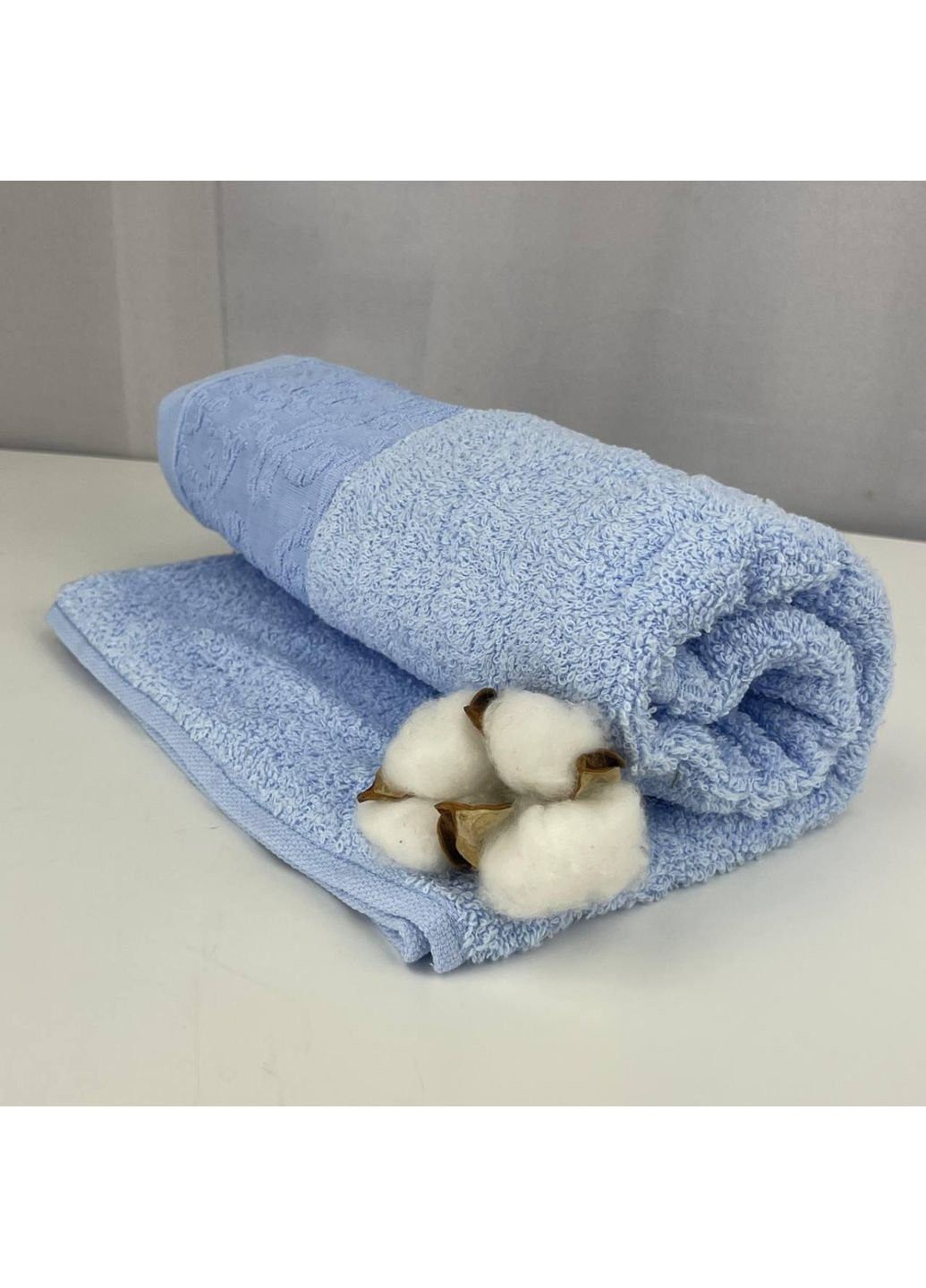 Рушник для обличчя махровий Febo Vip Cotton Botan Туреччина 6398 блакитний 50х90 см No Brand комбінований
