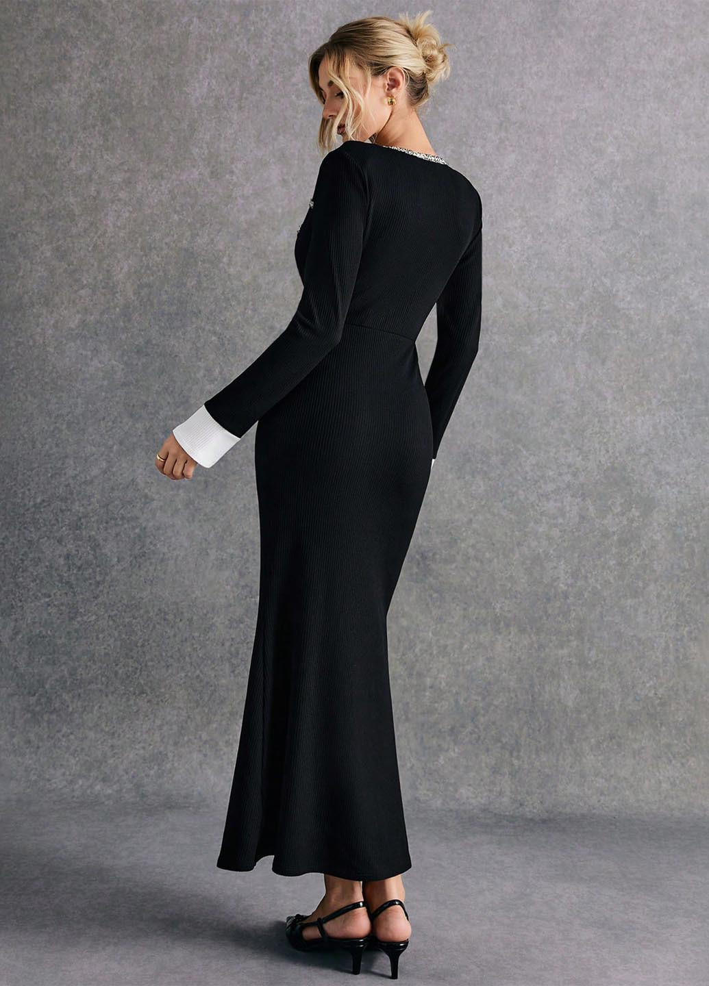 Чорна ділова, кежуал сукня годе SHEIN однотонна