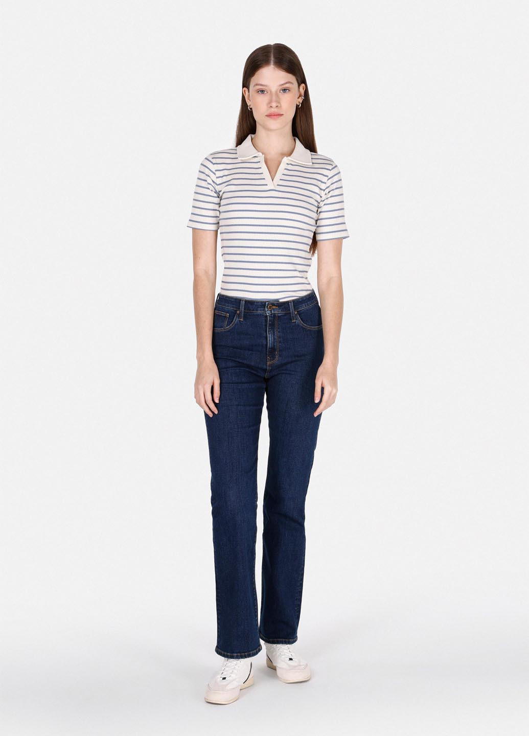 Голубой женская футболка-поло Colin's в полоску