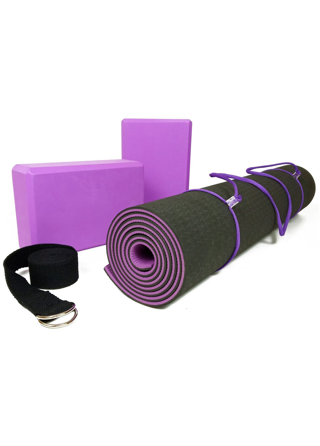 Набор для йоги PRO (EF-YPBV) - коврик для йоги (каремат, йогамат для фитнеса), два блока (кирпича) и ремень (лямка) EasyFit (241229805)