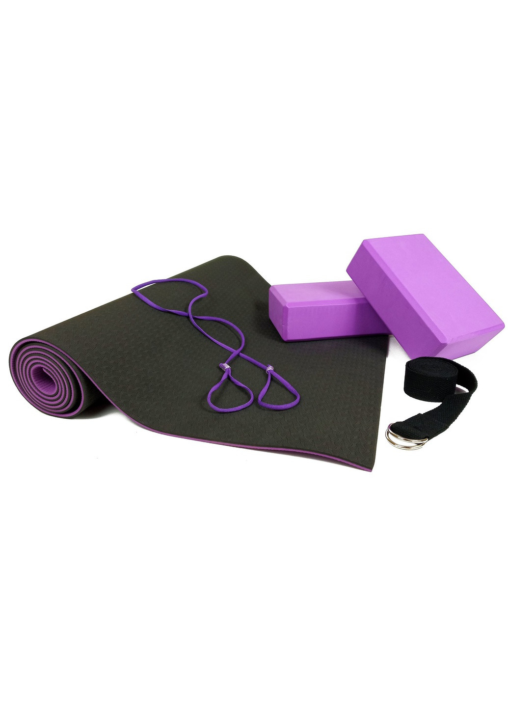 Набор для йоги PRO (EF-YPBV) - коврик для йоги (каремат, йогамат для фитнеса), два блока (кирпича) и ремень (лямка) EasyFit (241229805)