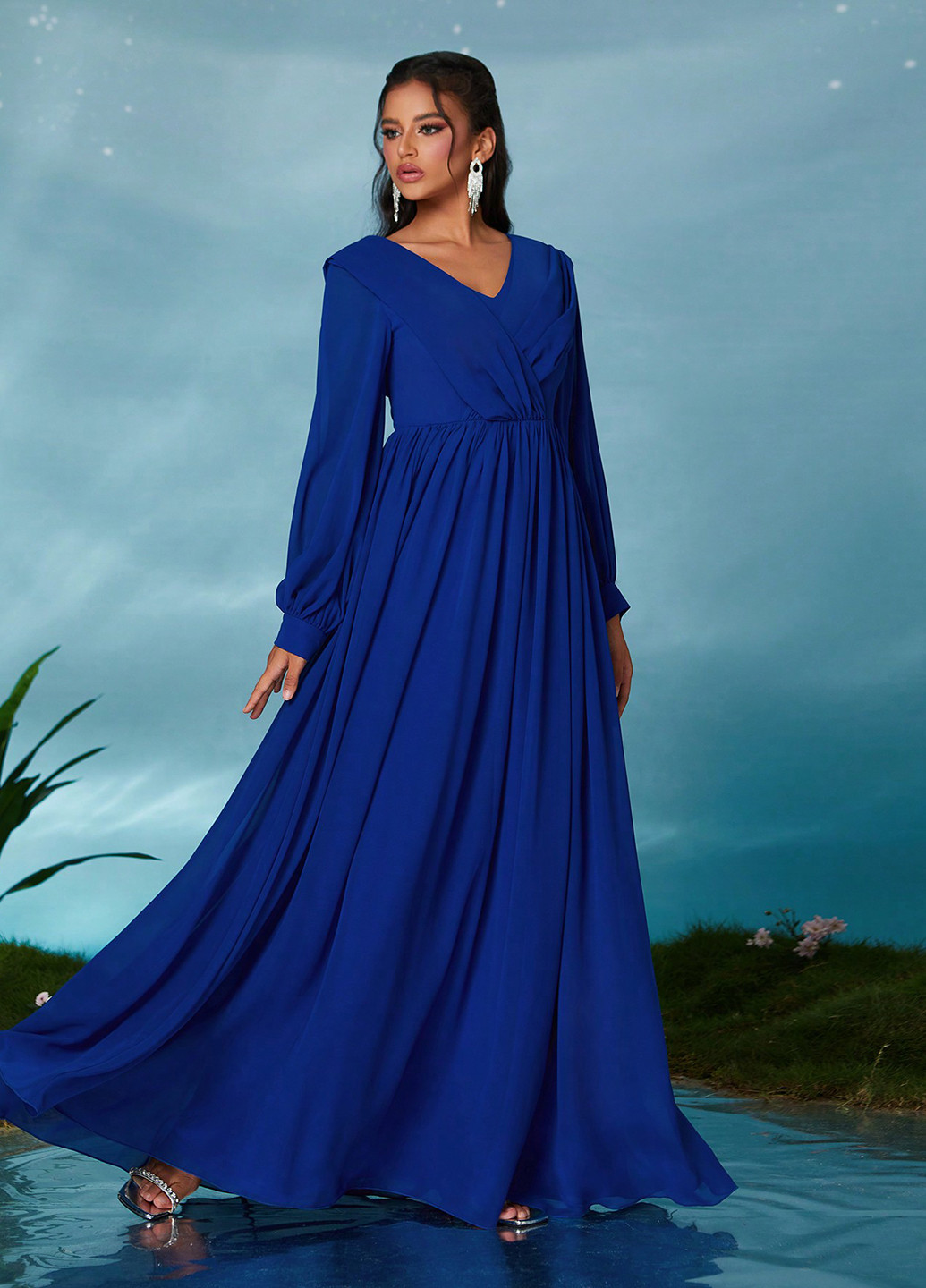 Синя вечірня сукня кльош SHEIN однотонна