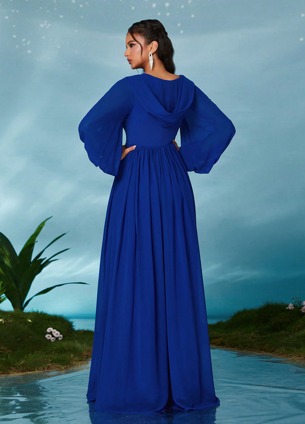 Синя вечірня сукня кльош SHEIN однотонна