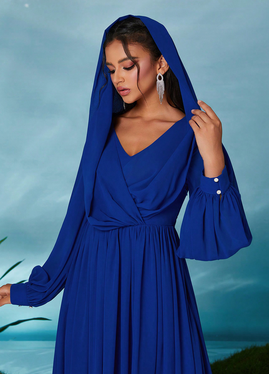 Синя вечірня сукня кльош SHEIN однотонна