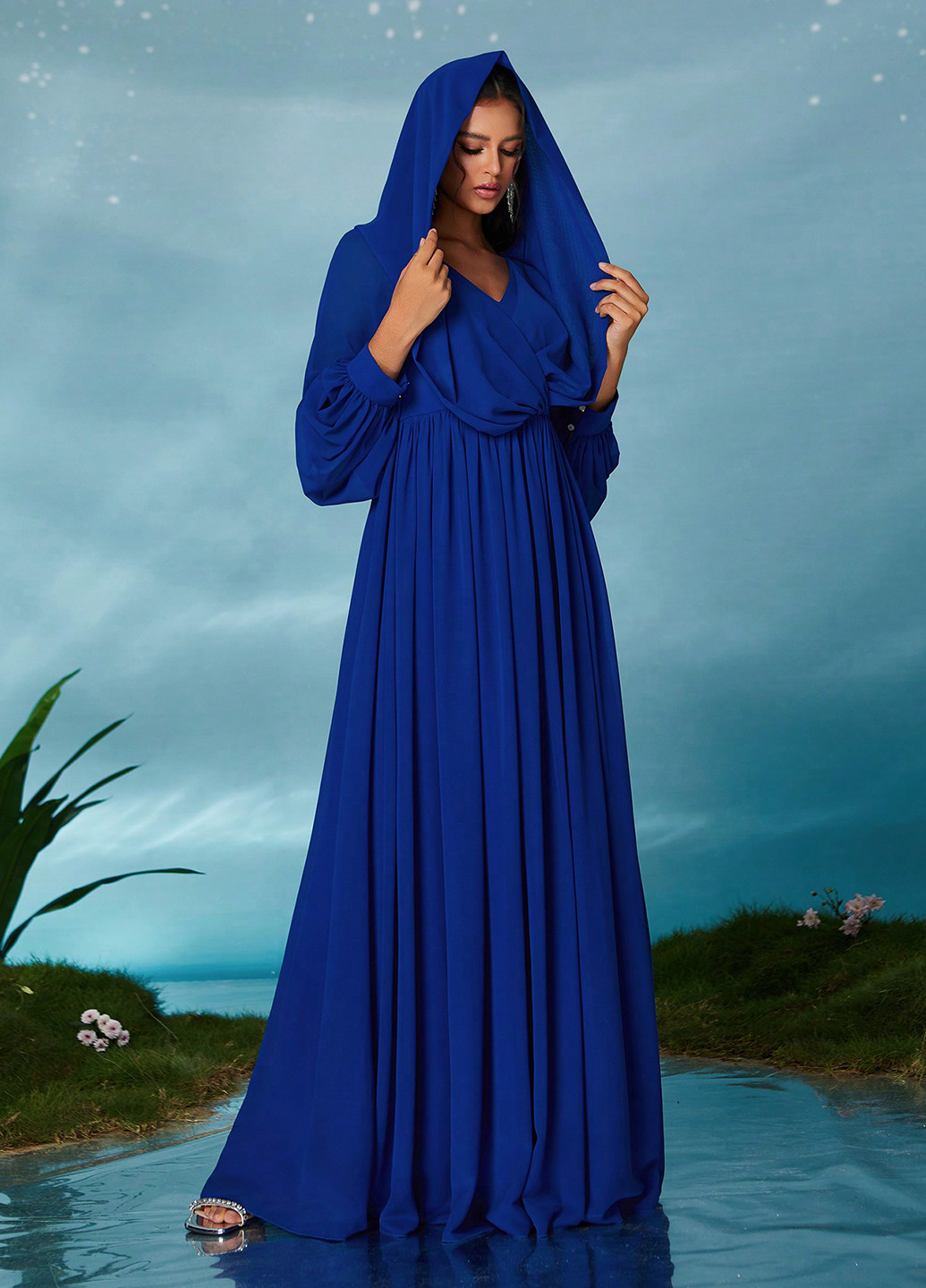 Синя вечірня сукня кльош SHEIN однотонна