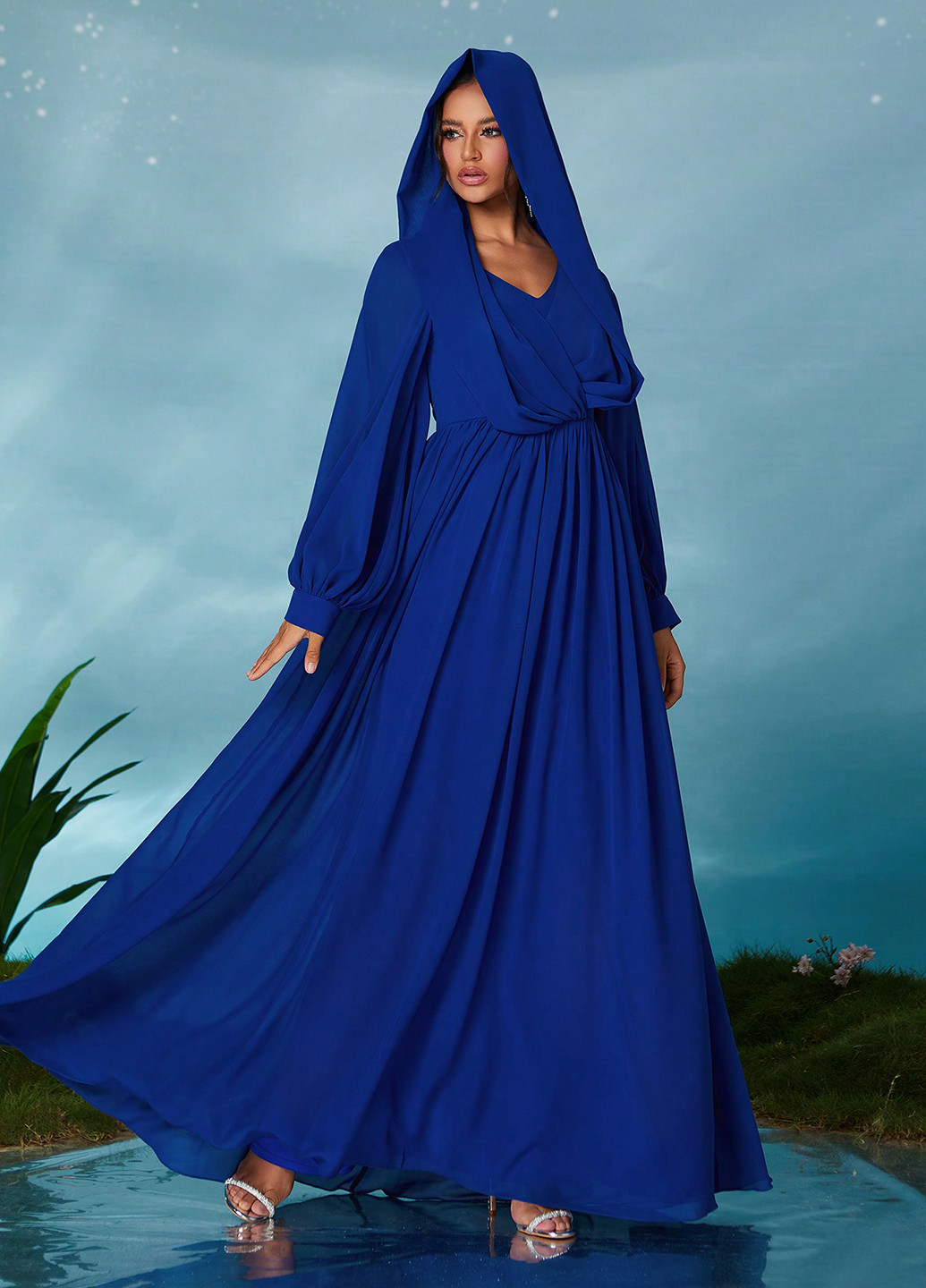 Синя вечірня сукня кльош SHEIN однотонна