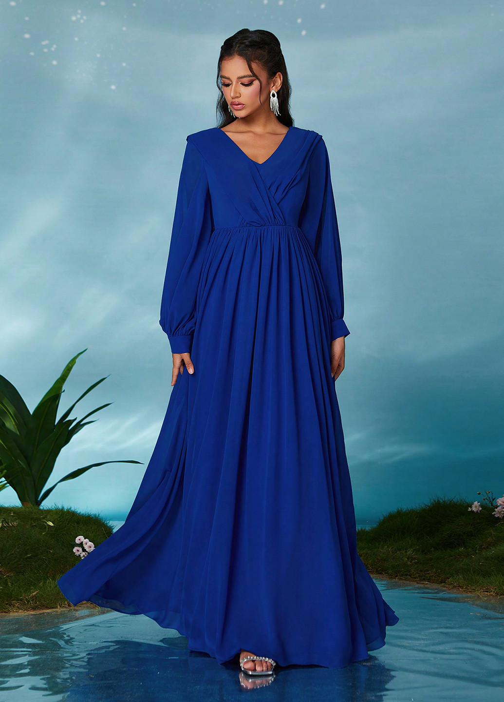 Синя вечірня сукня кльош SHEIN однотонна