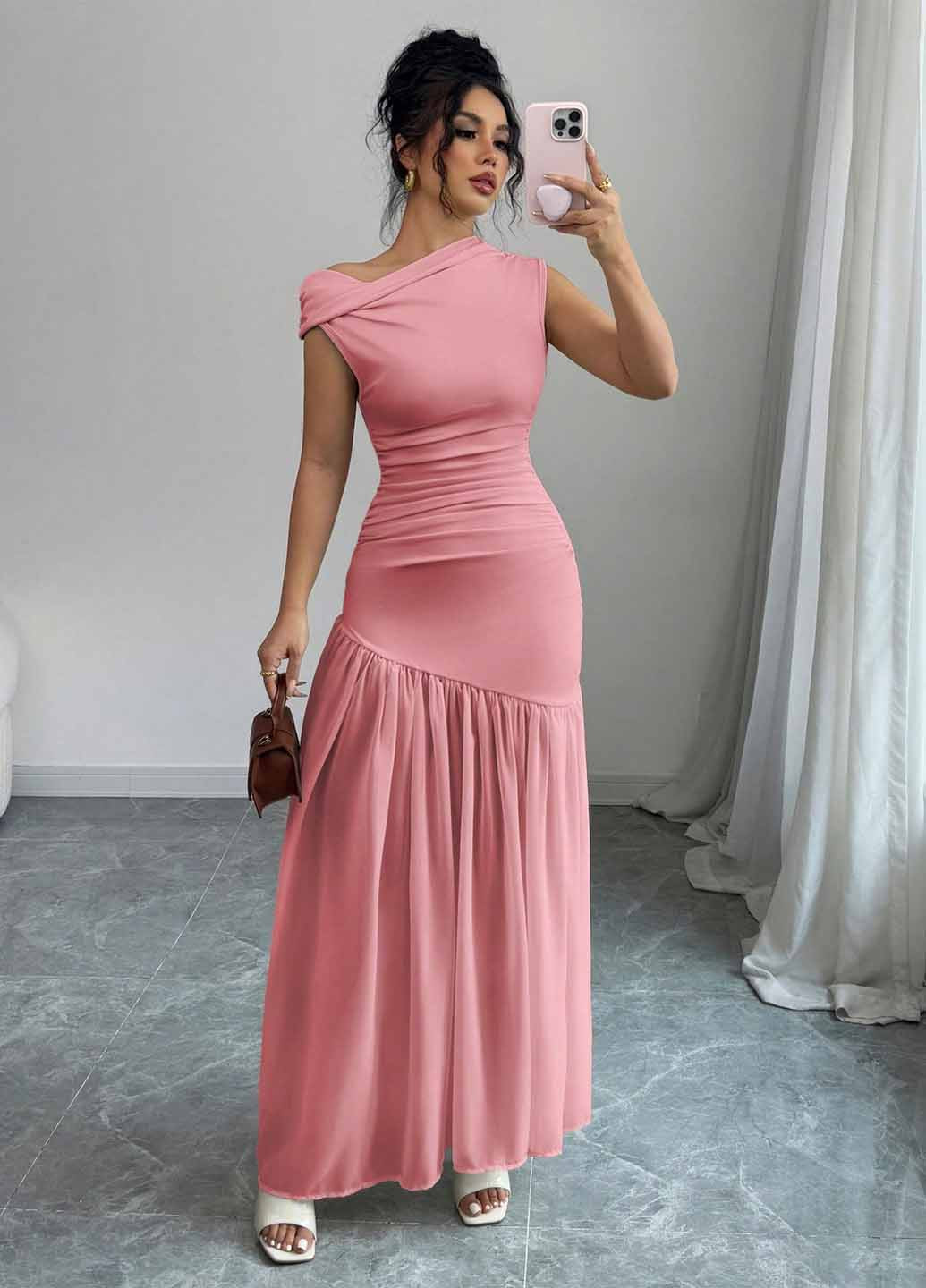 Рожева вечірня сукня а-силует SHEIN однотонна