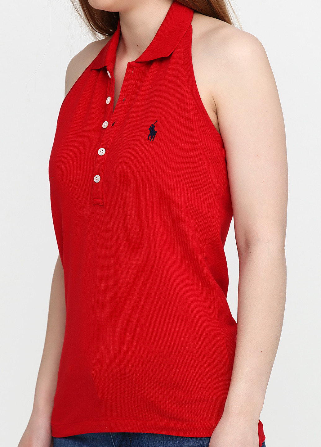Красная женская футболка-поло Ralph Lauren с логотипом