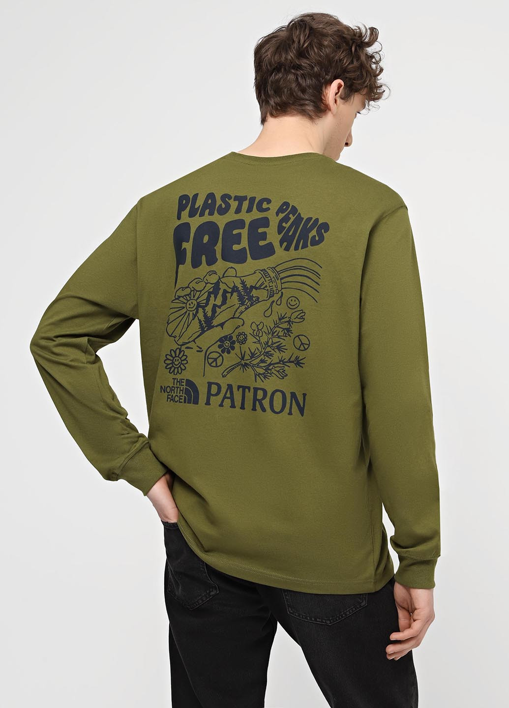 Оливковий світшот The North Face напис без декору (363485356)