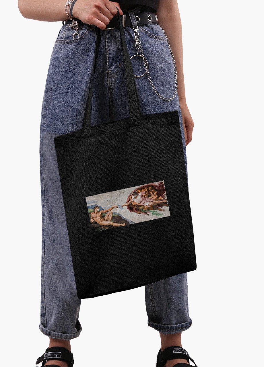 Еко сумка шоппер черная Божественное Прикосновение Карантин (Divine Touch) на молнии (9227-1414-BKZ) MobiPrint (236265328)