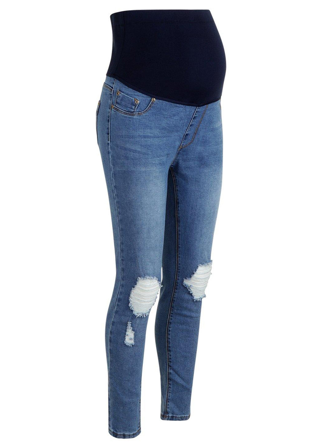 Голубые демисезонные скинни джинсы для беременных Boohoo