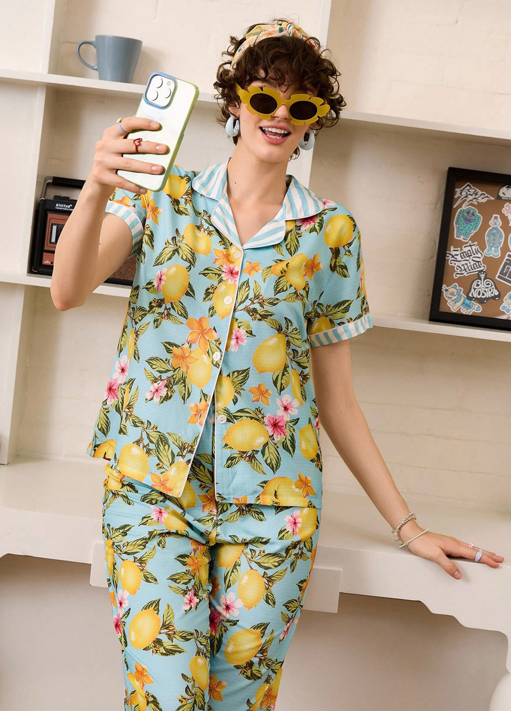 Комбинированная всесезон пижама (рубашка, брюки) рубашка + брюки SHEIN