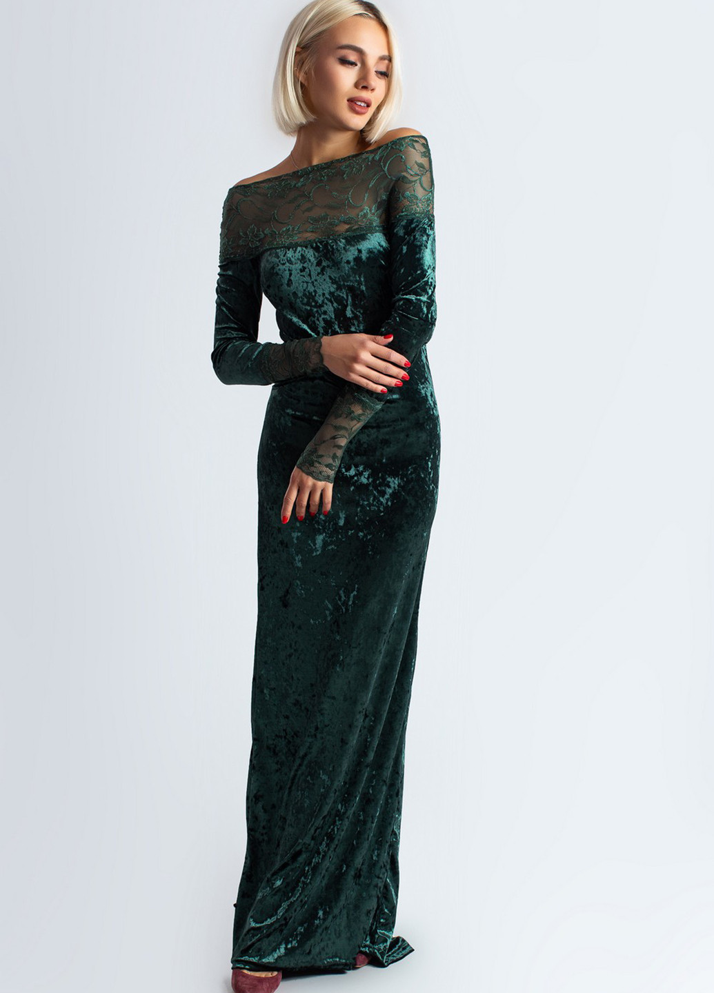 Темно-зеленое вечернее платье Modna Anka однотонное