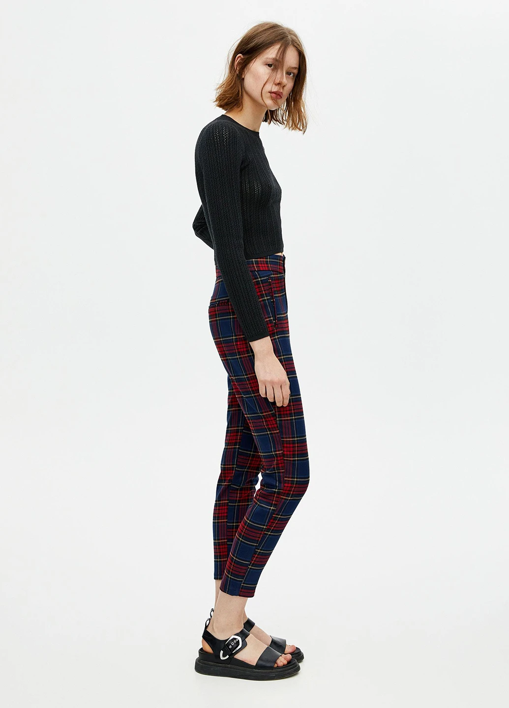 Брюки,синій в клітку, Pull & Bear (251912204)