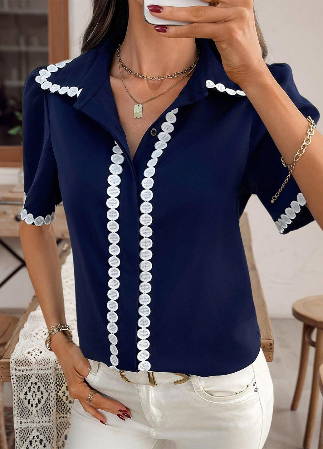 Тёмно-синяя блуза SHEIN