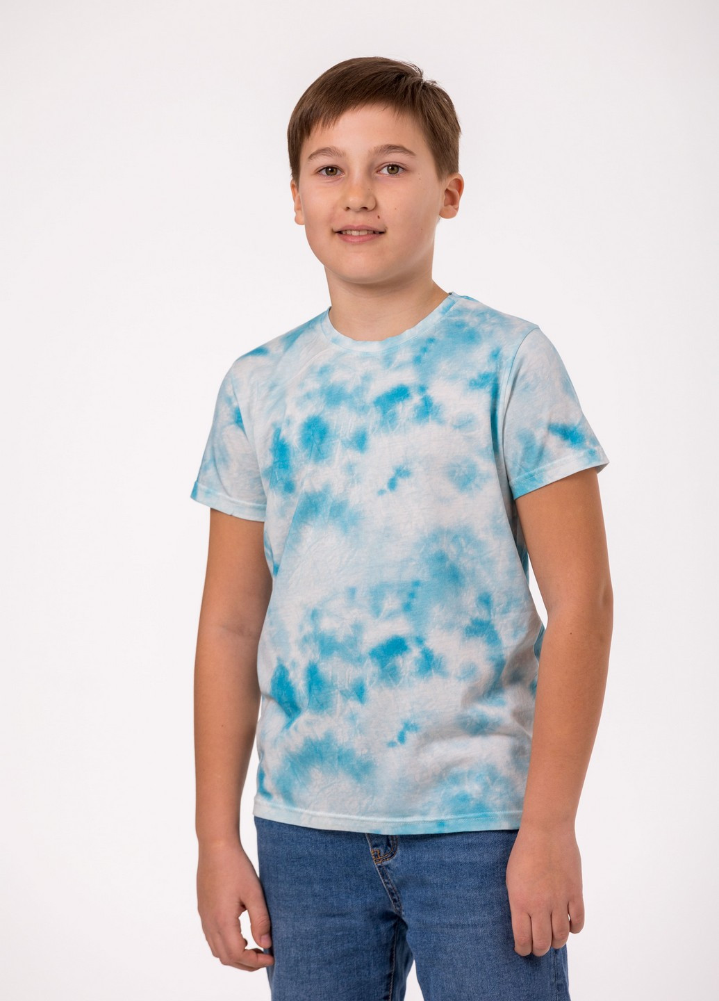Синяя демисезонная футболка деская тай-дай Наталюкс 45-3313