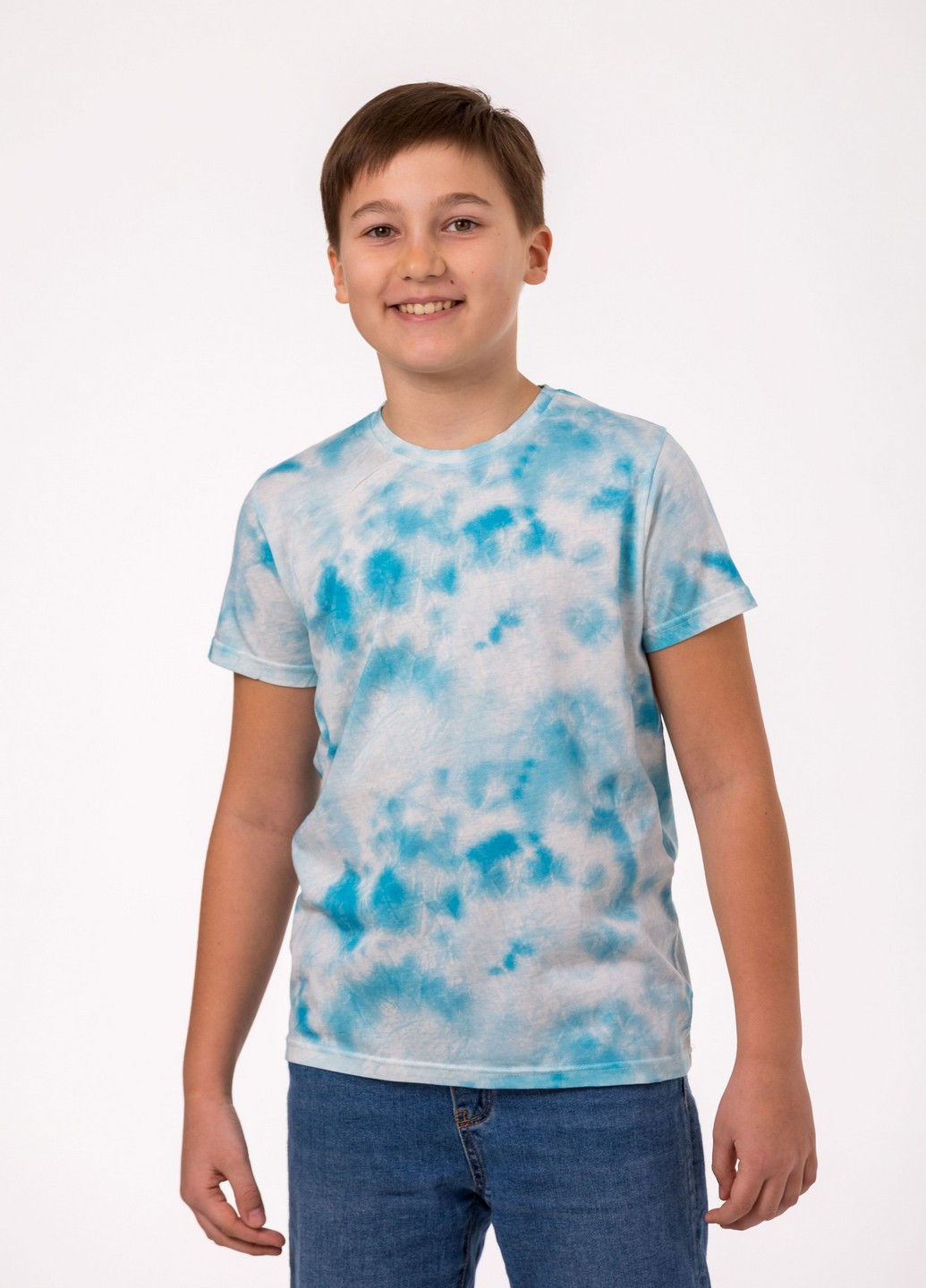 Синя демісезонна футболка дитяча тай-дай Наталюкс 45-3313
