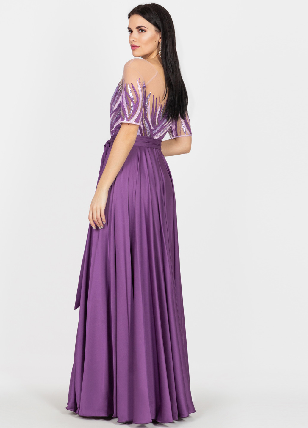 Фиолетовое вечернее платье а-силуэт Seam однотонное