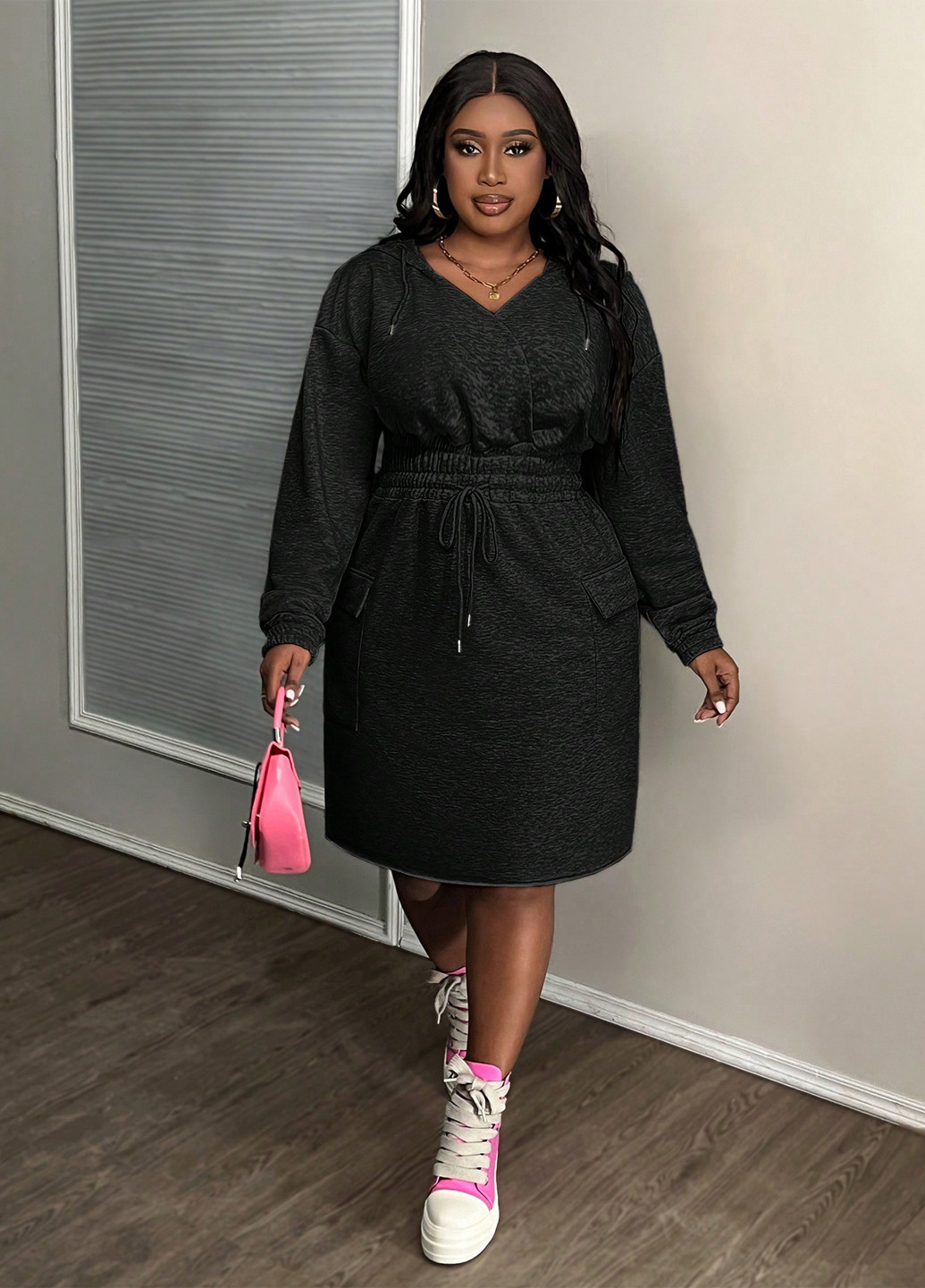 Черное кэжуал платье платье-худи SHEIN меланжевое