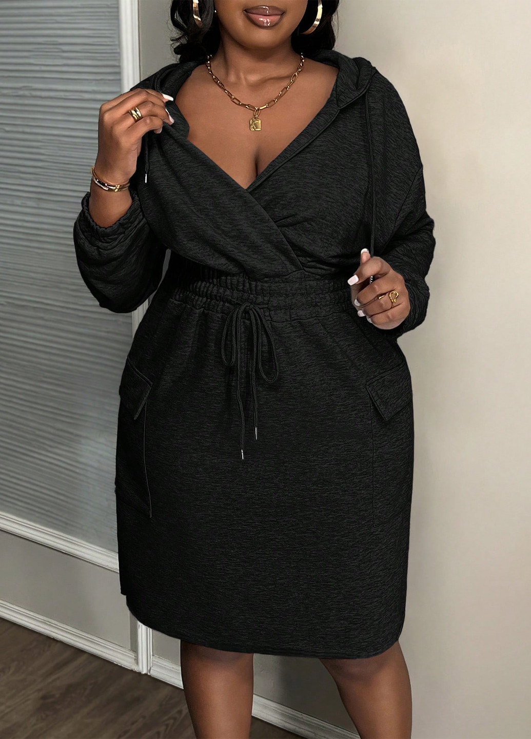 Черное кэжуал платье платье-худи SHEIN меланжевое