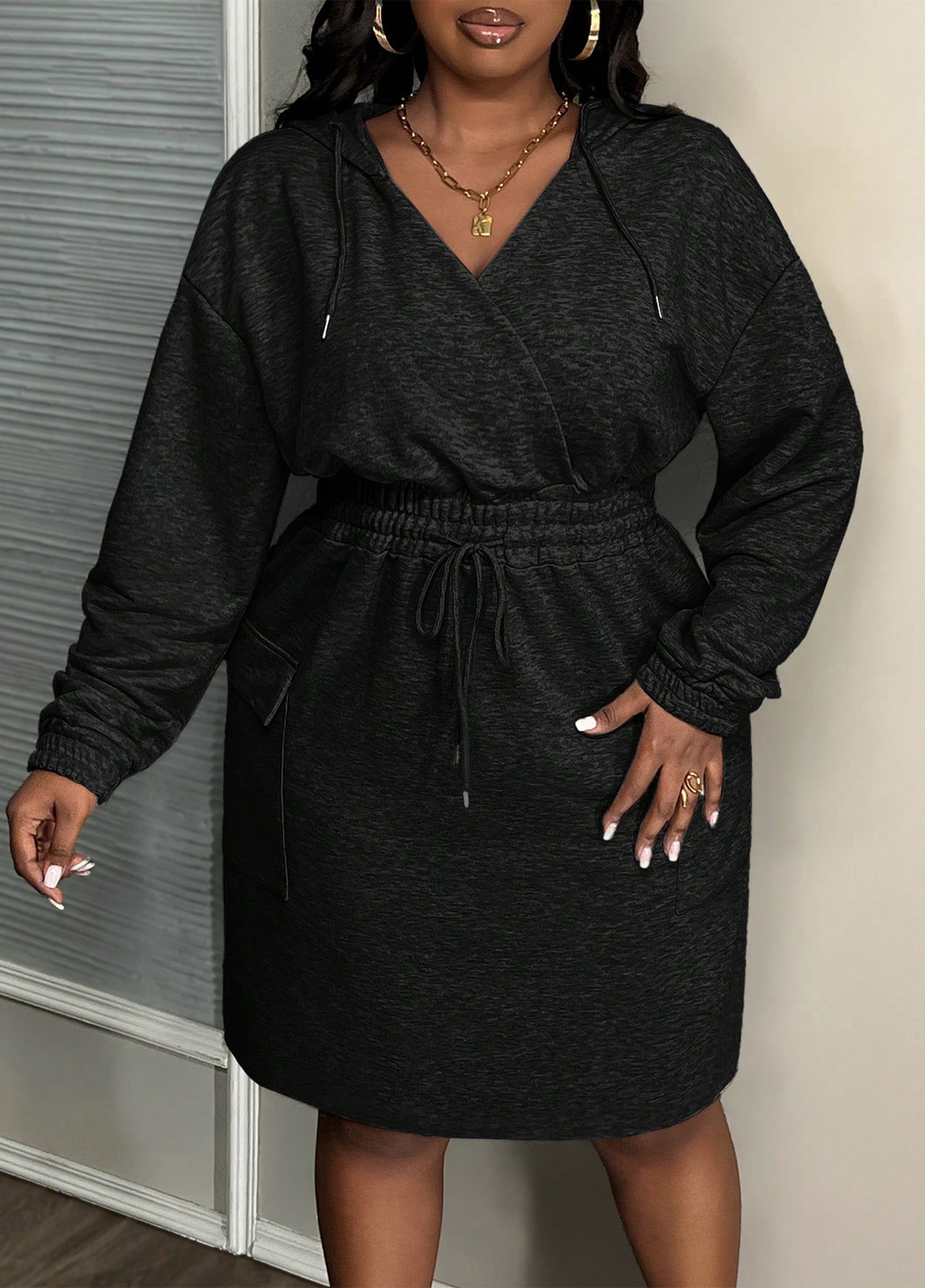 Черное кэжуал платье платье-худи SHEIN меланжевое