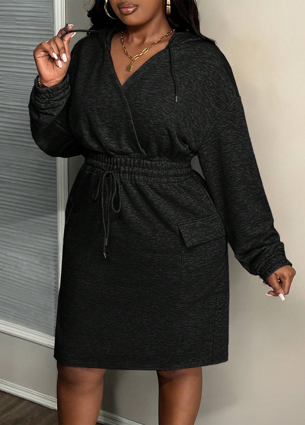 Черное кэжуал платье платье-худи SHEIN меланжевое