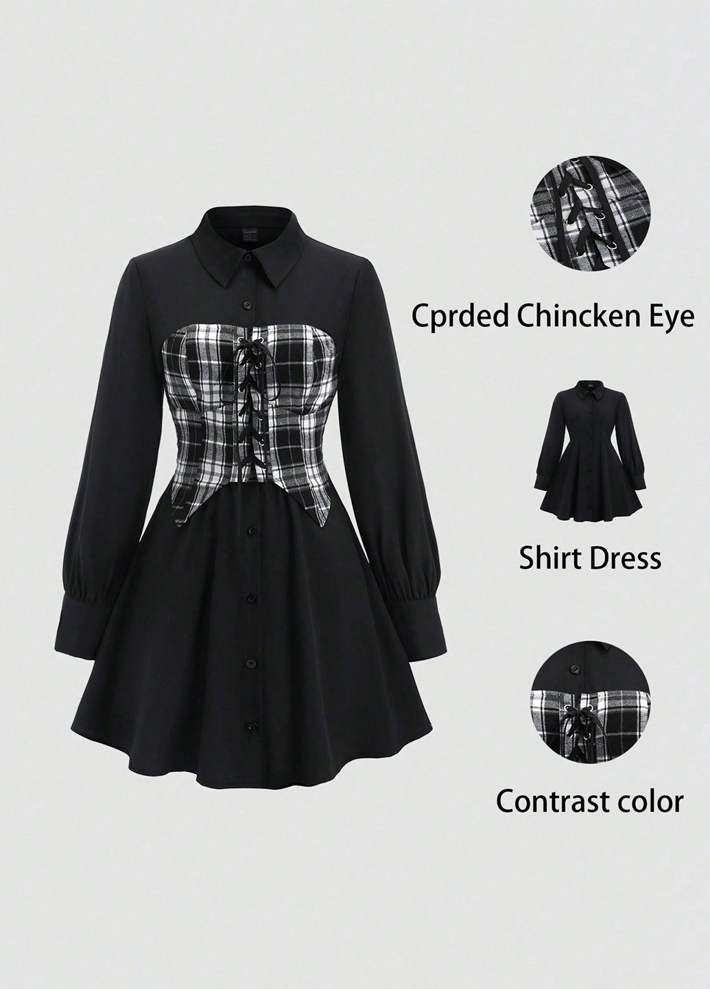 Чорна коктейльна, кежуал сукня сукня-сорочка, сукня-трансформер SHEIN в клітинку